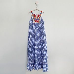 Eshakti•Boho Maxi Dress with Floral Embroidery